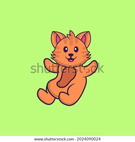 Cute cat is flying. Animal cartoon concept isolated. Can used for t-shirt, greeting card, invitation card or mascot.