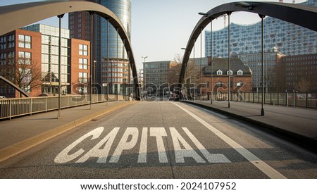 Street Sign the Direction Way to Capital Royalty-Free Stock Photo #2024107952