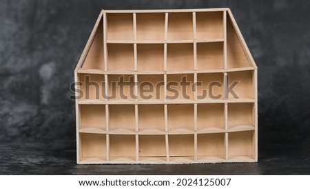 Empty wooden shelves. interior design components of the grunge industry