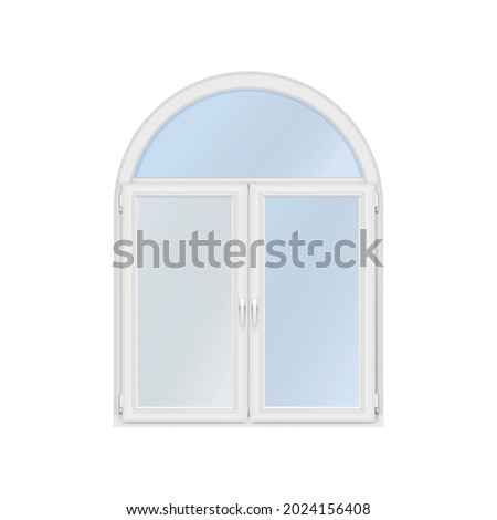 Windows realistic composition with isolated image of white window with arch shaped top vector illustration