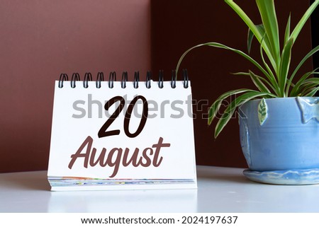 August 20. 20th day of the month, calendar date. Summer month, day of the year concept.