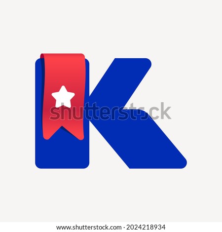 Cute and bold K letter logo with a red bookmark ribbon and white star. Vector typeface is perfect for your Favorite project, School infographic, Reading App identity, Books store, or company.