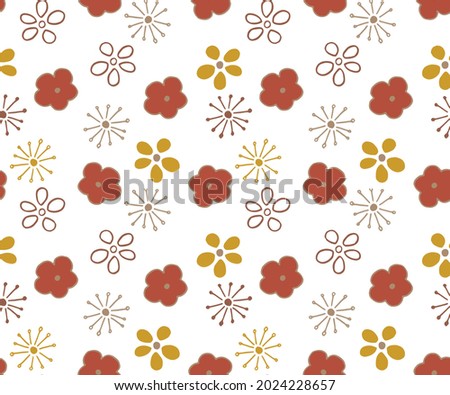 Cute flower repeat pattern with memphis element. Surface design for textile, autumn red Flower simple seamless pattern. 