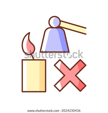 Extinguishing flickering candle RGB color manual label icon. Prevent rapid, uneven burning. Avoiding smoke, soots. Isolated vector illustration. Simple filled line drawing for product use instructions