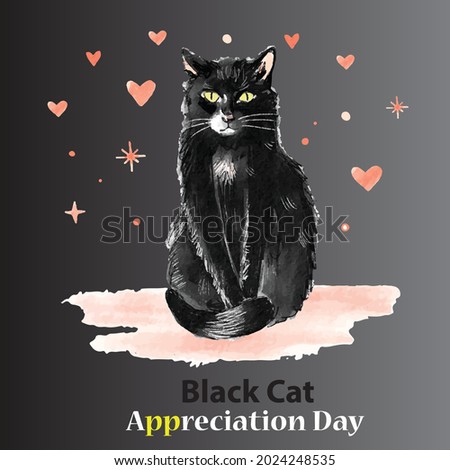 Black Cat Appreciation Day card, With love, isolated on Black and light white background. vector illustration. August 17.