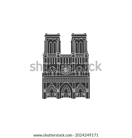 Notre Dame, Paris, France Icon Silhouette Illustration. Tourism Arquitecture Vector Graphic Pictogram Symbol Clip Art. Doodle Sketch Black Sign.
