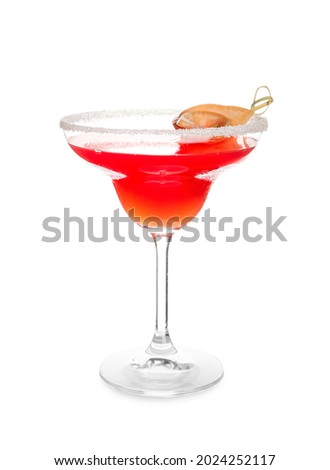 Glass of Hemingway daiquiri cocktail on white background