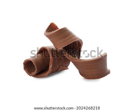 Yummy chocolate curls for decor on white background Royalty-Free Stock Photo #2024268218