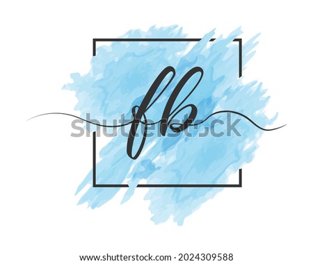 calligraphic lowercase letters F and B are written in a solid line on a colored background in a frame. Simple Style