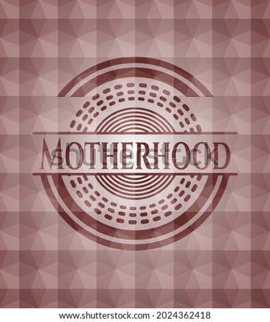 Motherhood red seamless badge with geometric background. 