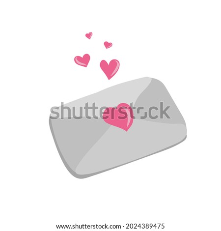 Hand-drawn  envelope with pink heart in doodle style. Valentine's day. Template for love cards and invitations. Isolated on white background. Vector illustration.