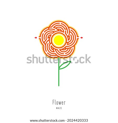 Abstract maze flower. Educational game for children, logic and thinking. Color puzzle. Labyrinth conundrum. Vector illustration isolated on white background. One Entrance, One Exit. 