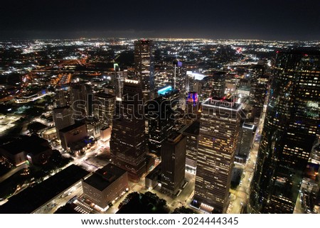 Lowlight downtown Houston, Texas night shot skyline.