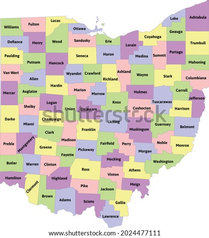 Ohio administrative map with counties Royalty-Free Stock Photo #2024477111