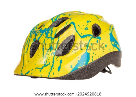 Bicycle helmet of bright yellow color, sports equipment, isolated on a white background