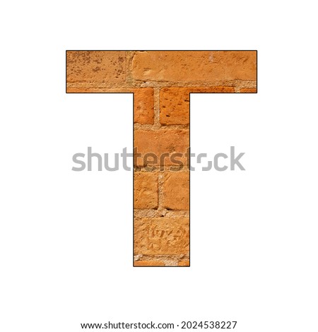 Letter T of the alphabet - Background of brick wall texture