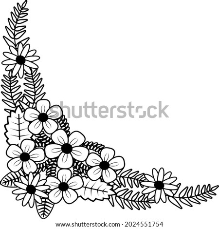 Floral leafy corner ornament. Vector set of floral elements for design at engraving style.