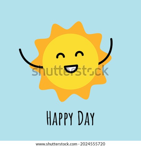 Happy Day card with cartoon sun. Flat style. Vector illustration.
