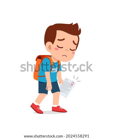 cute little boy feel sad because get bad grade from exam Royalty-Free Stock Photo #2024558291