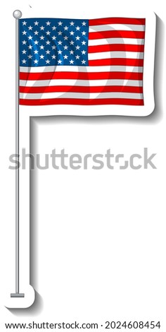 Flag of United States of America with pole isolated illustration