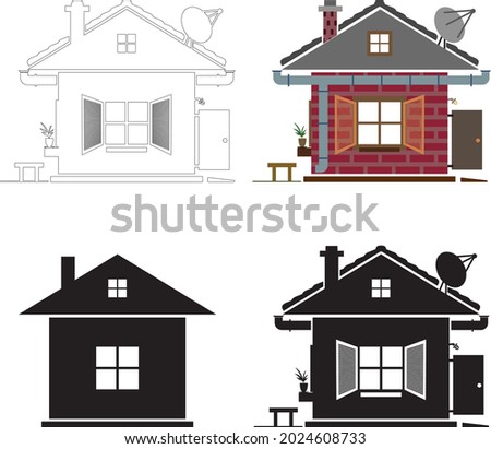 Four house icons, simple, by color and scheme