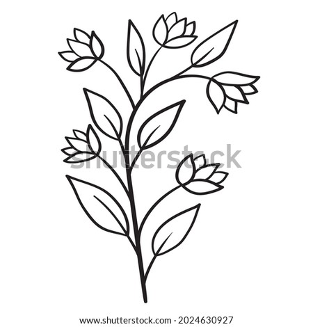 Doodle flower branch, cute and unusual bud, can be used to decorate postcards, business cards or as an element for design