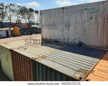 groupnof shipping container with blue sky background