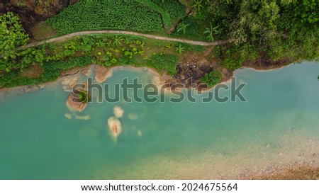 top view of river with blue water, Oyo river Yogyakarta