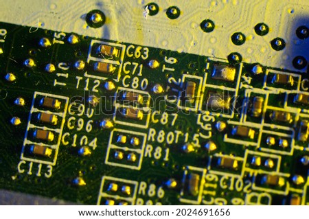 Electronic circuit board close up in macro photography