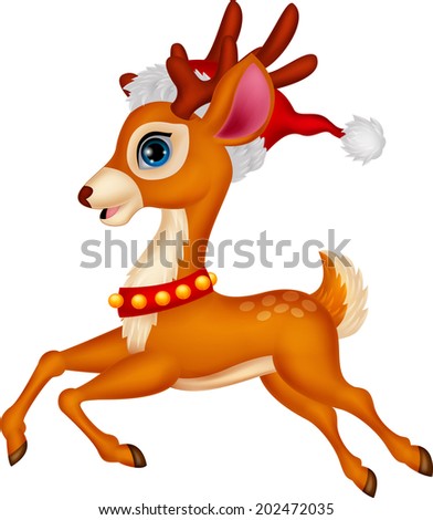Cute deer cartoon with red hat