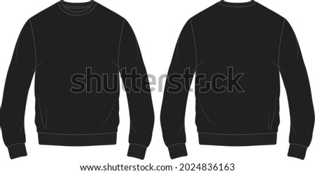 Round neck Long sleeve Sweatshirt overall fashion Flat Sketches technical drawing vector template For men's. Apparel dress design mockup CAD illustration. Sweater fashion design isolated on white. Royalty-Free Stock Photo #2024836163