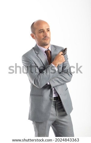 Hispanic business people. Portrait confident happy smilling handsome business man in suit on white background.