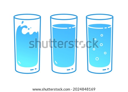 Vector illustration set of glasses of water. Minimalistic icon isolated on white background.