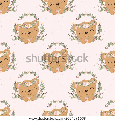 bear vector seamless pattern. Great for spring and summer wallpaper, backgrounds, invitations, packaging design projects. 
Surface pattern design.