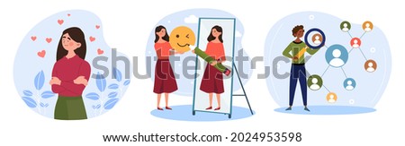 Set of personal trainings. People attend master classes. Self-development, learning new things. Business process training. Work on yourself. Flat vector illustrations isolated on white background