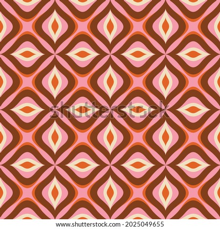70s Retro Seamless Pattern in Orange, Brown, Pink and Beige. 60s and 70s Retro style and Aesthetic.  Royalty-Free Stock Photo #2025049655