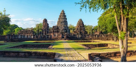 Panoramic view of Phimai Historical Park (Prasat Hin Phimai) in Thailand with blue sky Royalty-Free Stock Photo #2025053936