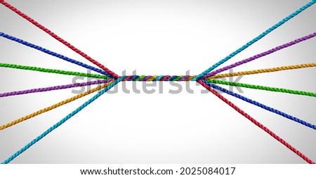 Connecting together and unity teamwork concept as a business metaphor for joining a partnership of diversity as diverse ropes connected together for cooperation and working collaboration. Royalty-Free Stock Photo #2025084017