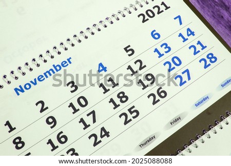 November 2021 on the calendar page, wall calendar, business planning concept. Royalty-Free Stock Photo #2025088088