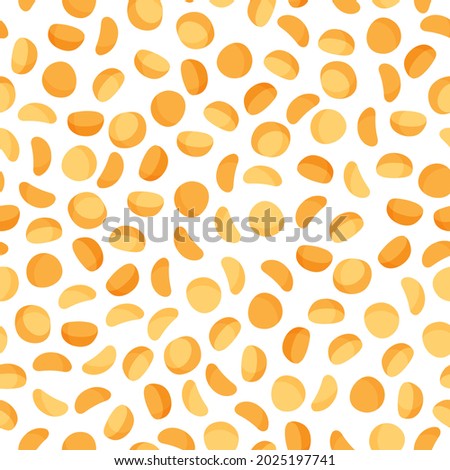 Yellow split peas vector cartoon seamless pattern for template farmer market design, label and packing. Natural energy protein organic super food. Royalty-Free Stock Photo #2025197741