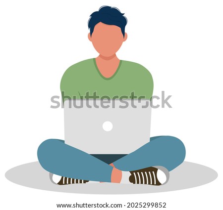 illustration of a man working with a computer. Work from home. Flat vector illustration