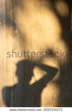 Silhouette of a man on the old wall with abstract pattern.