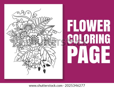 Flower coloring page. flower coloring book. Flower coloring book page for adults and children. Hand-drawn vector illustration. Ornamental hand-drawn doodle flowers.