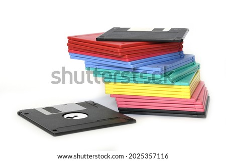 colored floppy diskettes isolated on white