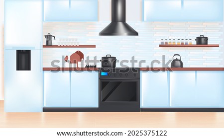 modern kitchen interior empty no people house room with furniture horizontal
