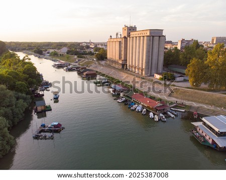 The river Tamis and the city of Pancevo. Aerial photography. The concept of tourism and travel. 