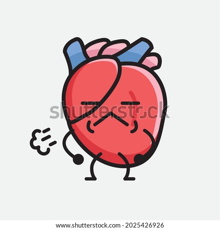 Vector Illustration of Heart Organ Character with cute face and simple body line drawing on isolated background