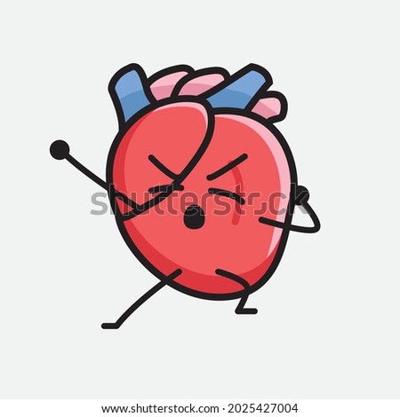 Vector Illustration of Heart Organ Character with cute face and simple body line drawing on isolated background