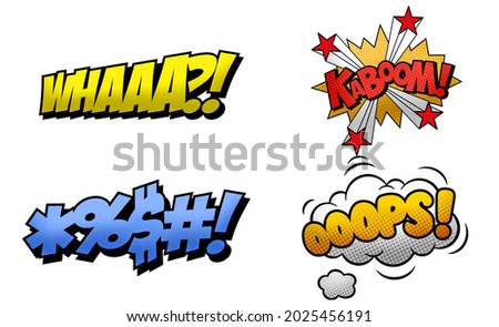 WHAAA?!, KaBOOM!, *%$#!, OOOPS! isolated white comic text speech bubble