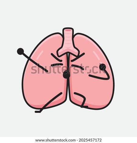 Vector Illustration of Lungs Character with cute face and simple body line drawing on isolated background